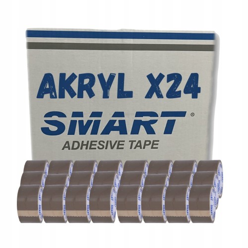 TAŚMA PAKOWA KLEJĄCA SAMOPRZYLEPNA 48/50y BRĄZOWA AKRYLOWA 24szt SMART