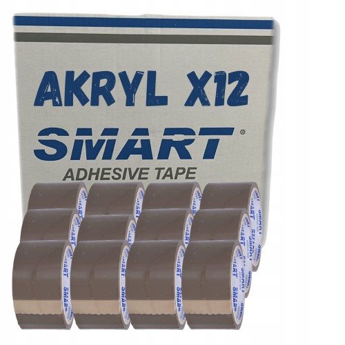 TAŚMA PAKOWA KLEJĄCA SAMOPRZYLEPNA 48/50y BRĄZOWA AKRYLOWA 12szt SMART