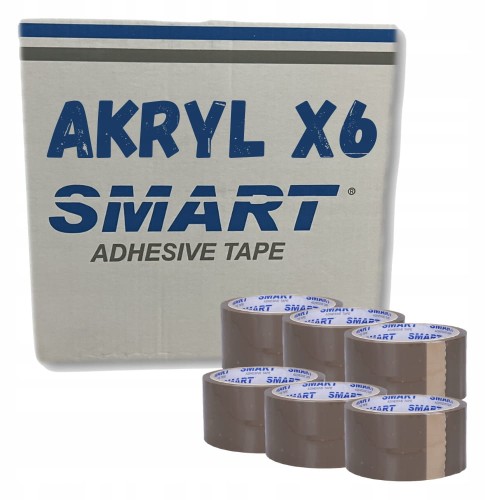 TAŚMA PAKOWA KLEJĄCA SAMOPRZYLEPNA 48/50y BRĄZOWA AKRYLOWA 6szt SMART