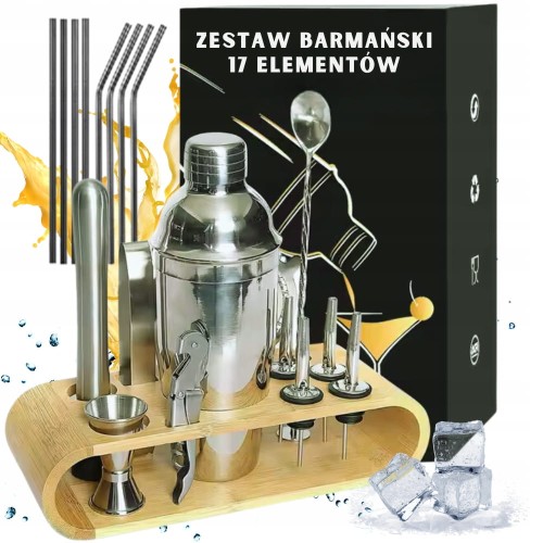 Zestaw barmański do drinków Profesjonalny Shaker Otwieracz Słomki 17 el.