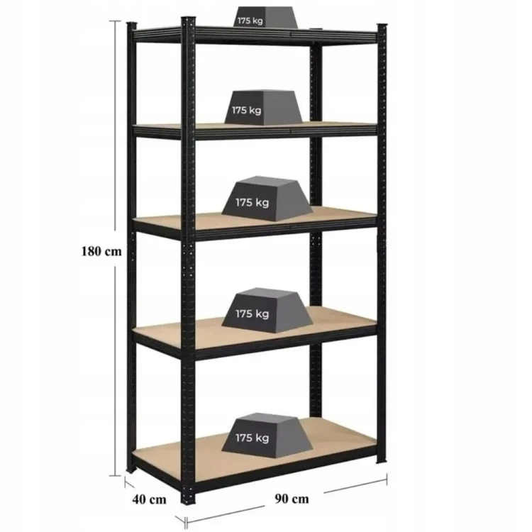 Regał metalowy magazynowy Warsztatowy Garaż Piwnica 180X90X40 czarny 875KG