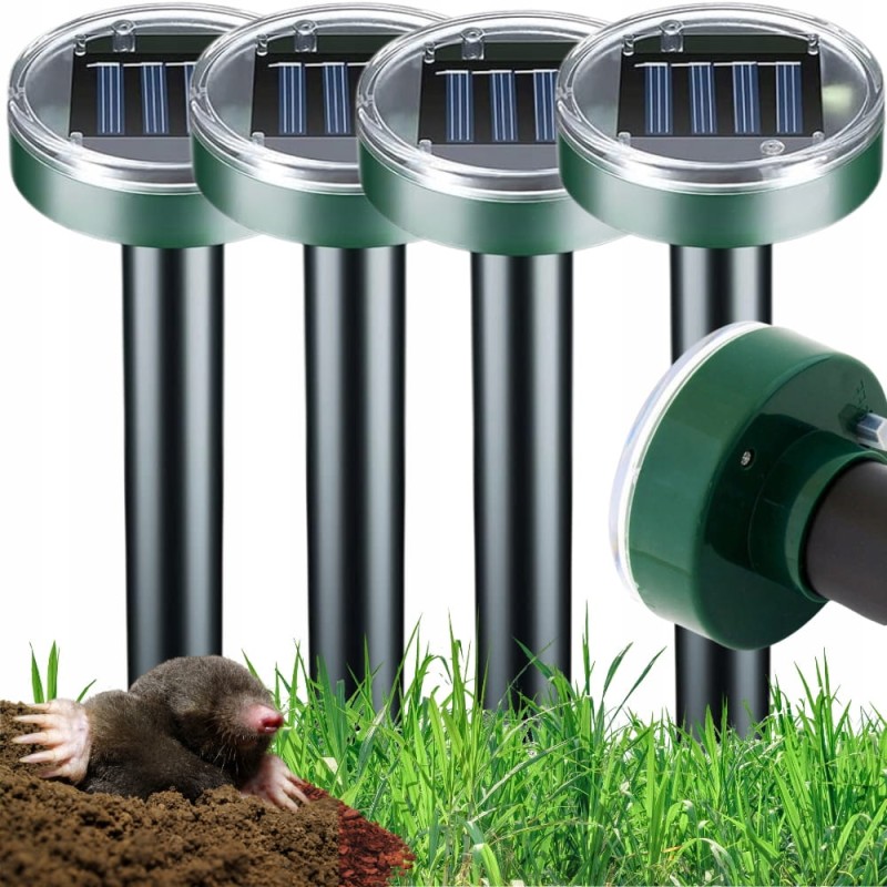 4 x Silny Odstraszacz na krety solarny Nornice Myszy Kuny Gryzonie 3400m²