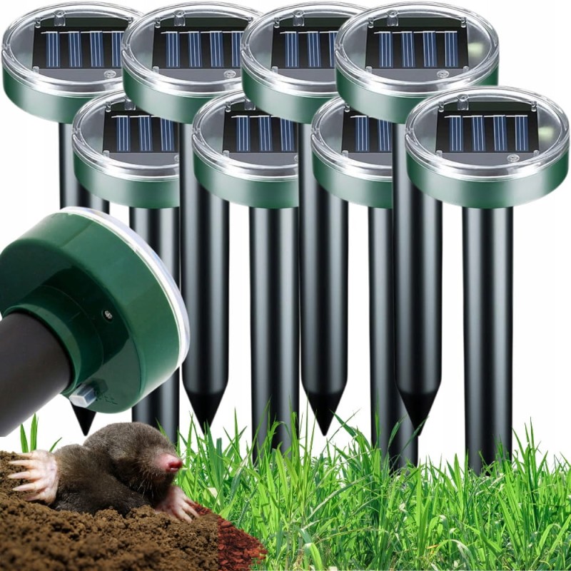 8 x Silny Odstraszacz na krety solarny Nornice Myszy Kuny Gryzonie 6800m²