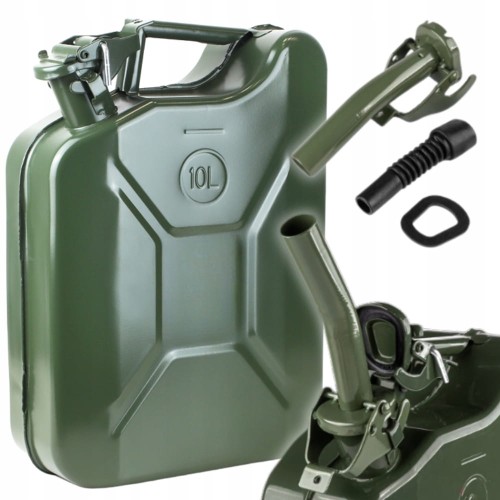 Kanister Na Paliwo 10l Metalowy Zbiornik Bańka Na Olej Benzynę Ropę + Lejek