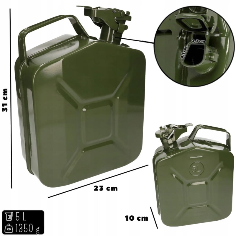 Kanister Na Paliwo 5l Metalowy Zbiornik Bańka Na Olej Benzynę Ropę + Lejek