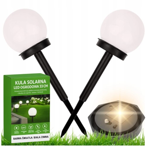 2 x Lampa Ogrodowa Solarna Wbijana Naziemna Led Kula Biała Lampka 10 Cm