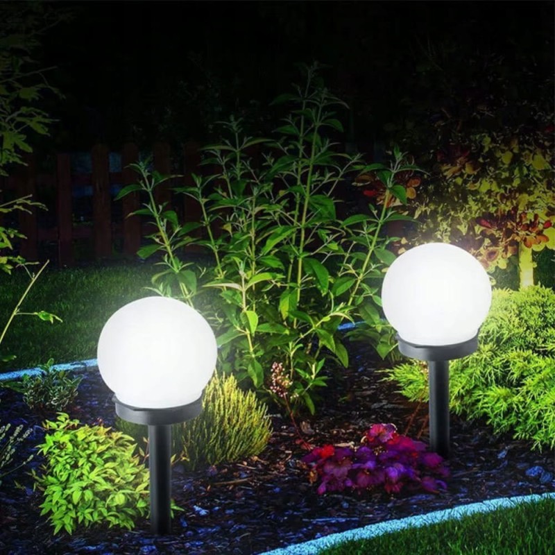 2 x Lampa Ogrodowa Solarna Wbijana Naziemna Led Kula Biała Lampka 10 Cm