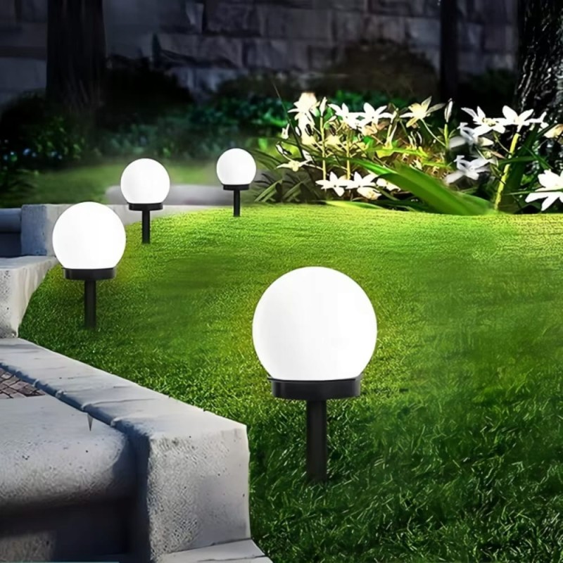 2 x Lampa Ogrodowa Solarna Wbijana Naziemna Led Kula Biała Lampka 10 Cm