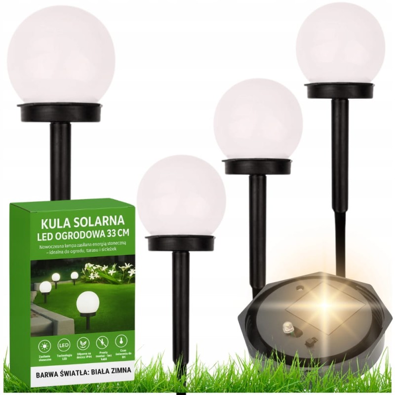 4x Kula Solarna Lampa Ogrodowa LED 33cm Biała Mocna Wbijana Do Ogrodu