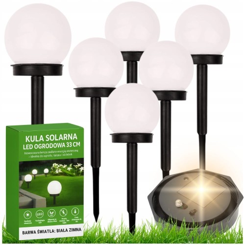 6x Kula Solarna Lampa LED Ogrodowa Wbijana Biała 33cm Kule Ogrodowe Lampki