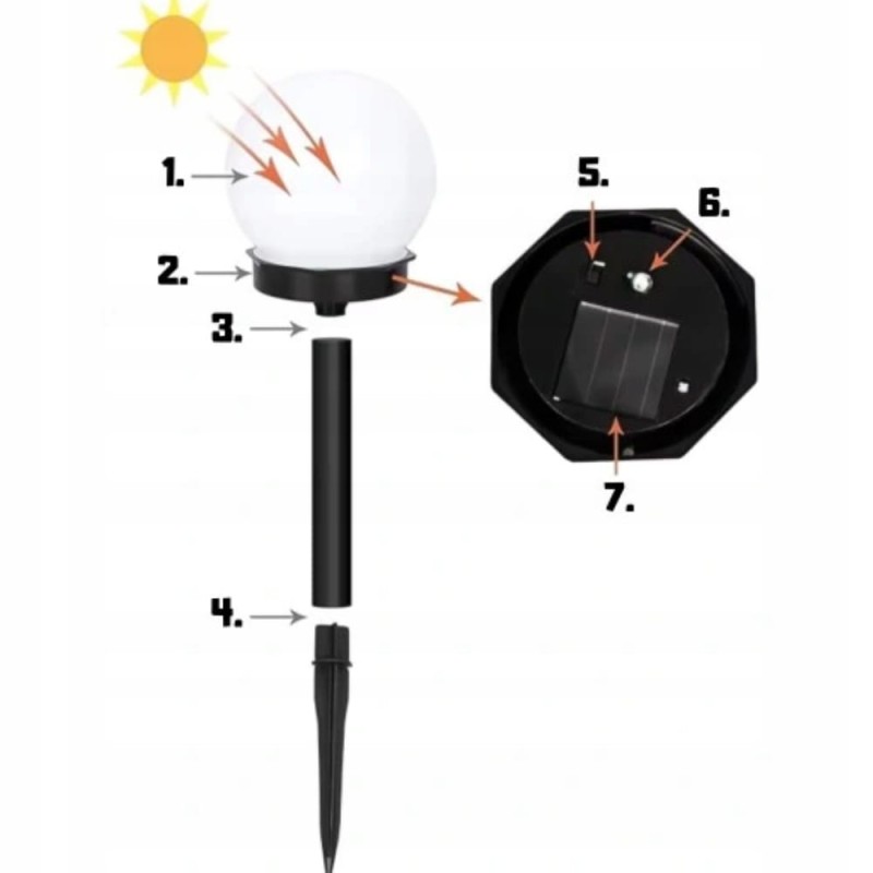 6x Kula Solarna Lampa LED Ogrodowa Wbijana Biała 33cm Kule Ogrodowe Lampki