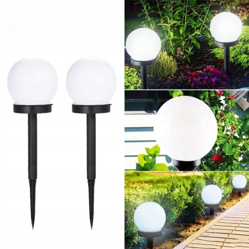 8x Lampa Solarna Kula LED Ogrodowa Wbijana Biała 33cm Kule Ogrodowe Lampki