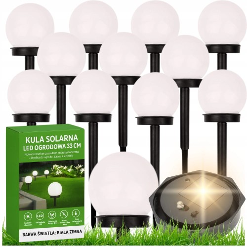 12x Lampa Ogrodowa Solarna Wbijana Naziemna Led Kula Biała Lampka 10 Cm