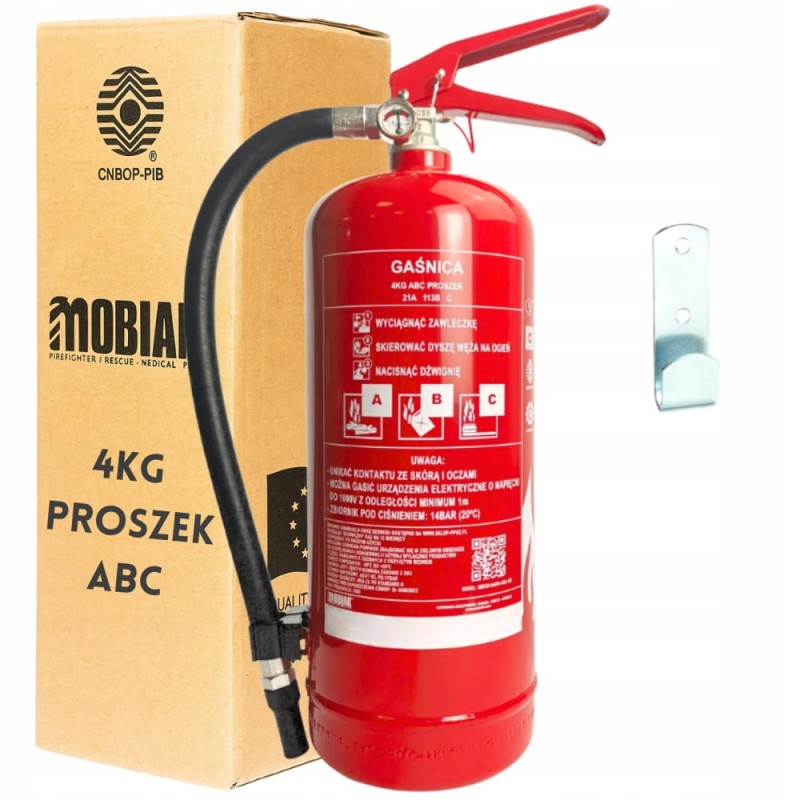 Gaśnica 4KG Proszkowa ABC GP4X + Uchwyt/Wieszak Stalowa Produkcja 2025r CE
