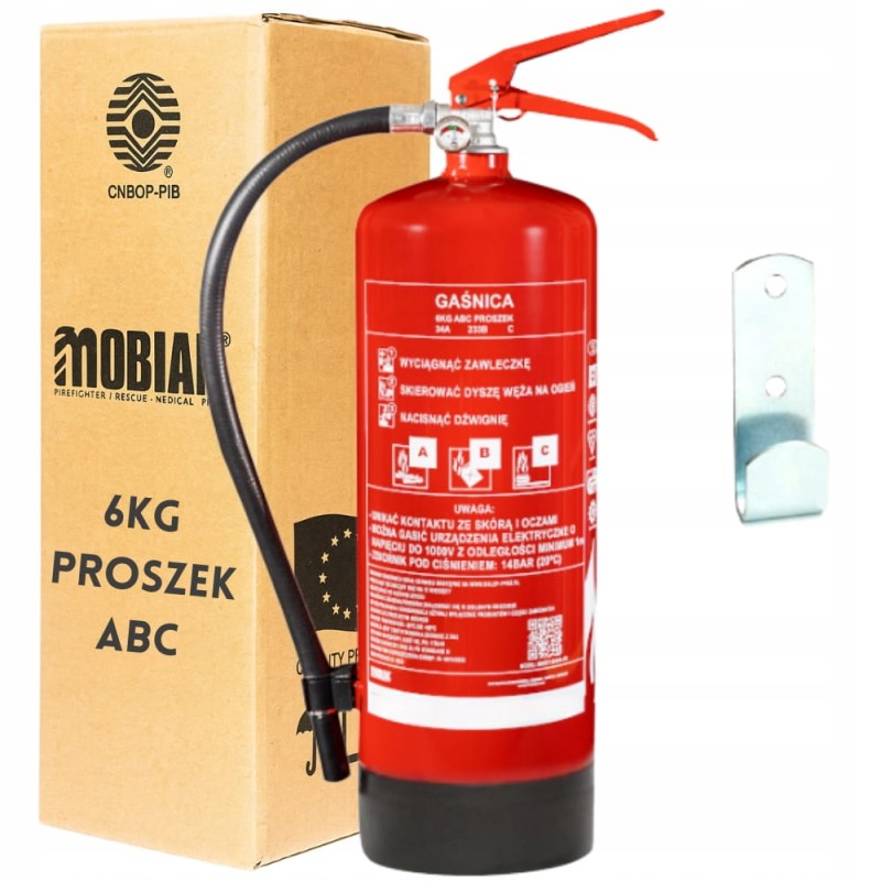 Gaśnica 6kg Proszkowa Gp-6x ABC Stalowa Produkcja 2025r Podstawka + Wieszak