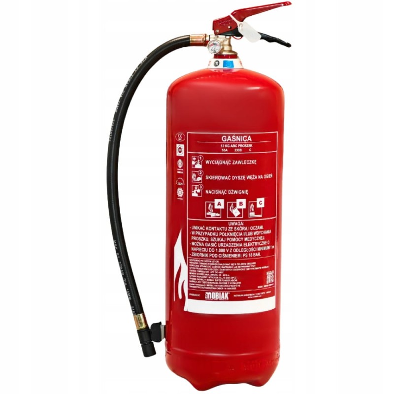 Gaśnica proszkowa 12kg ABC z wieszakiem GP12x CE, CNBOP, EN3, MED prod 2025