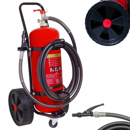 Gaśnica przewoźna 25kg proszkowa GP25x Suchy Proszek ABC/E 5m wąż 3 kołowa