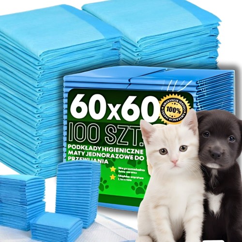 Podkłady Chłonne Dla Zwierząt Higieniczne 60×60cm 100szt Nauka Sikania