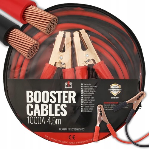 Grube Kable Rozruchowe Przewody 1000A 4,5M Przekrój 25mm² Mocne Miedziowane