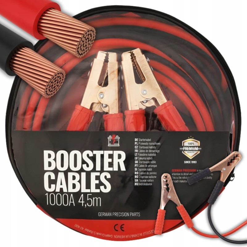 Grube Kable Rozruchowe Przewody 1000A 4,5M Przekrój 25mm² Mocne Miedziowane