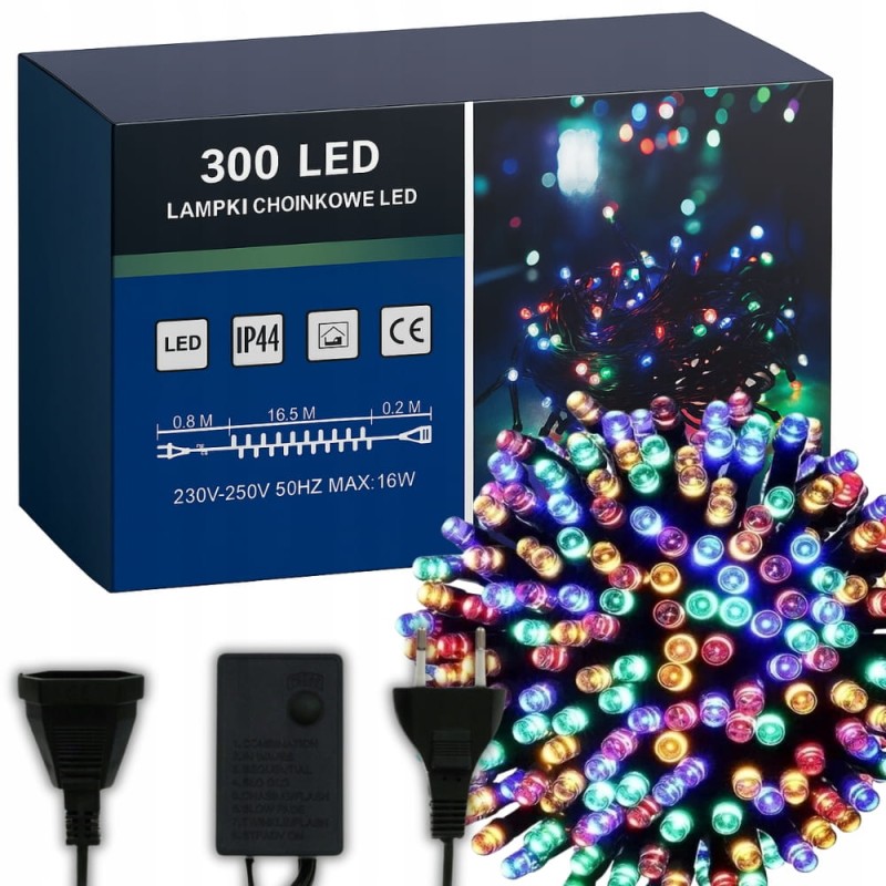 Lampki Choinkowe 300 Led Świąteczne Zewnętrzne Wewnętrzne Multikolor 17,5m