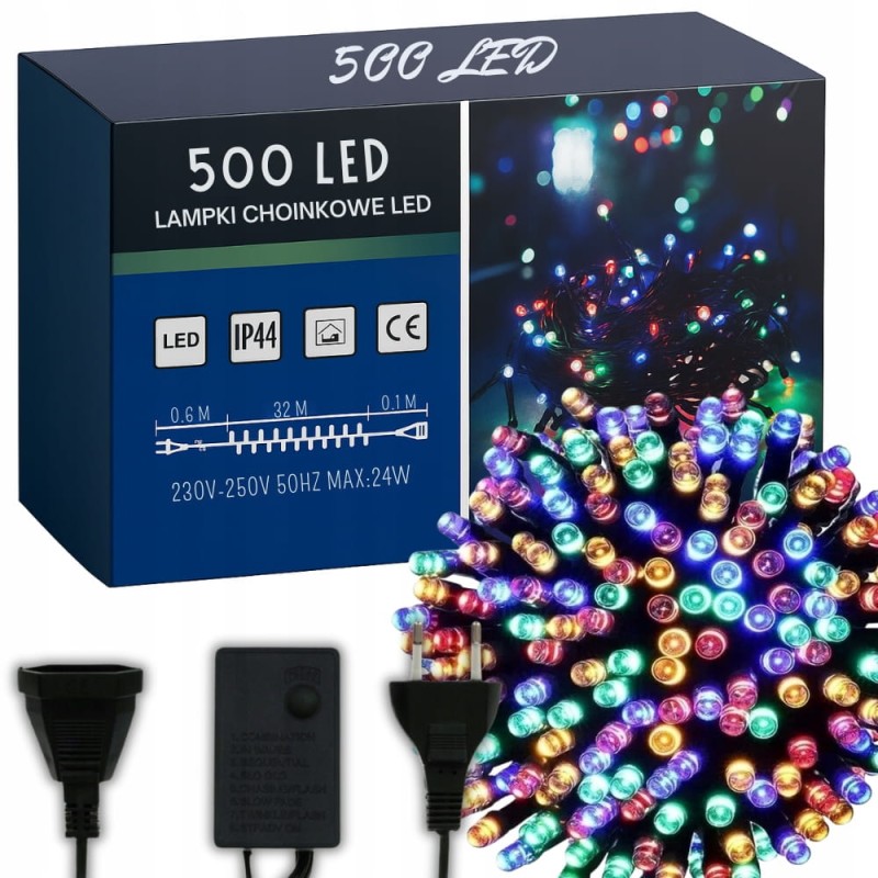 Lampki Choinkowe 500 Led Świąteczne Zewnętrzne Wewnętrzne Multikolor 33m