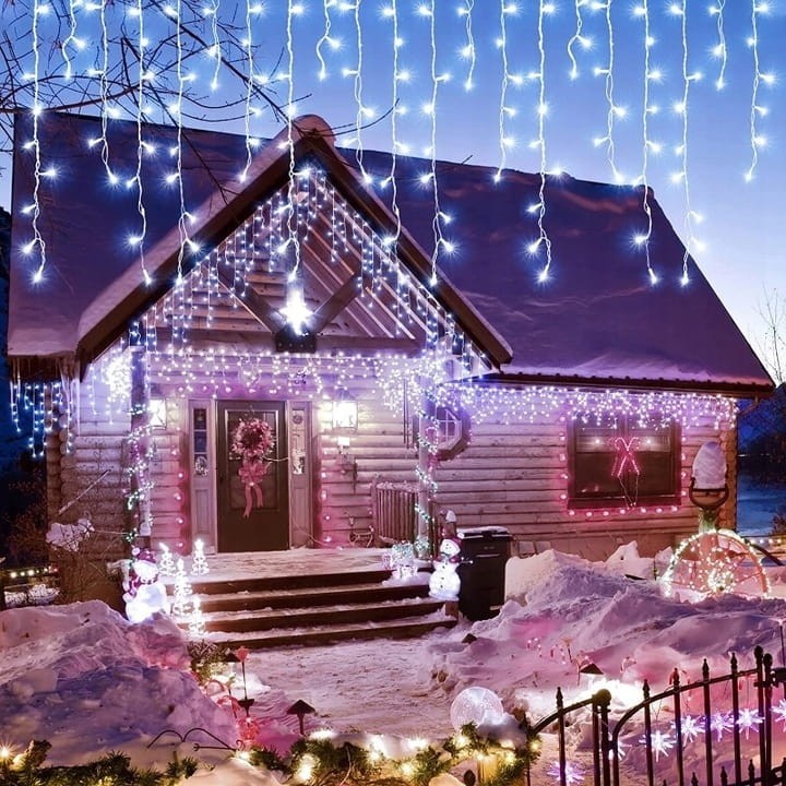 Białe Zimne Sople 300LED Flash 13,3m Lampki Kurtyna Zewnętrzna Świąteczna