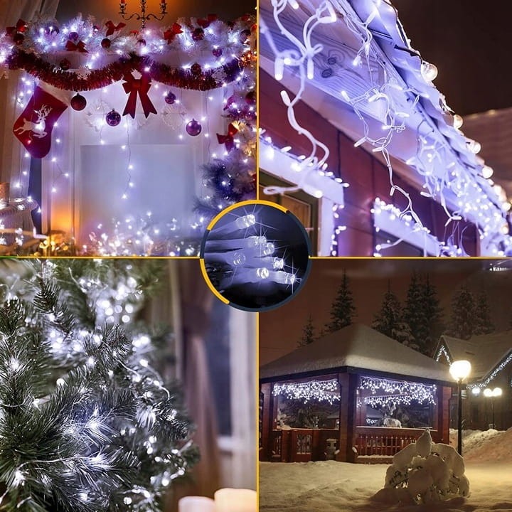 Białe Zimne Sople 300LED Flash 13,3m Lampki Kurtyna Zewnętrzna Świąteczna