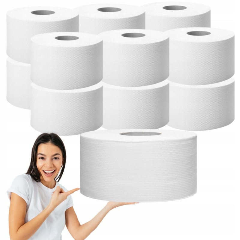 Papier toaletowy do podajnika JUMBO Premium biały 2W celuloza 100m 12 rolek