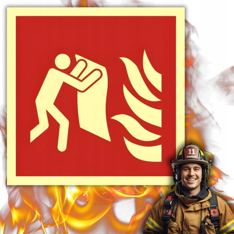 Znak ochrony PPOŻ Koc gaśniczy 15x15 cm płyta PCV fotoluminescencyjna