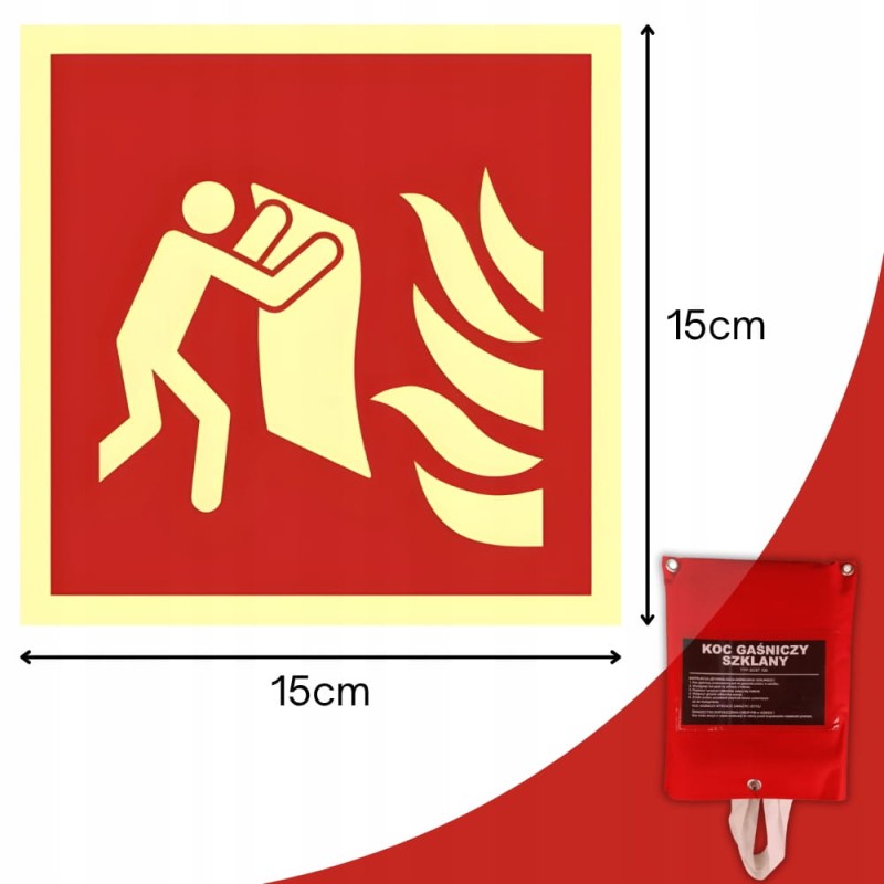Znak ochrony PPOŻ Koc gaśniczy 15x15 cm płyta PCV fotoluminescencyjna