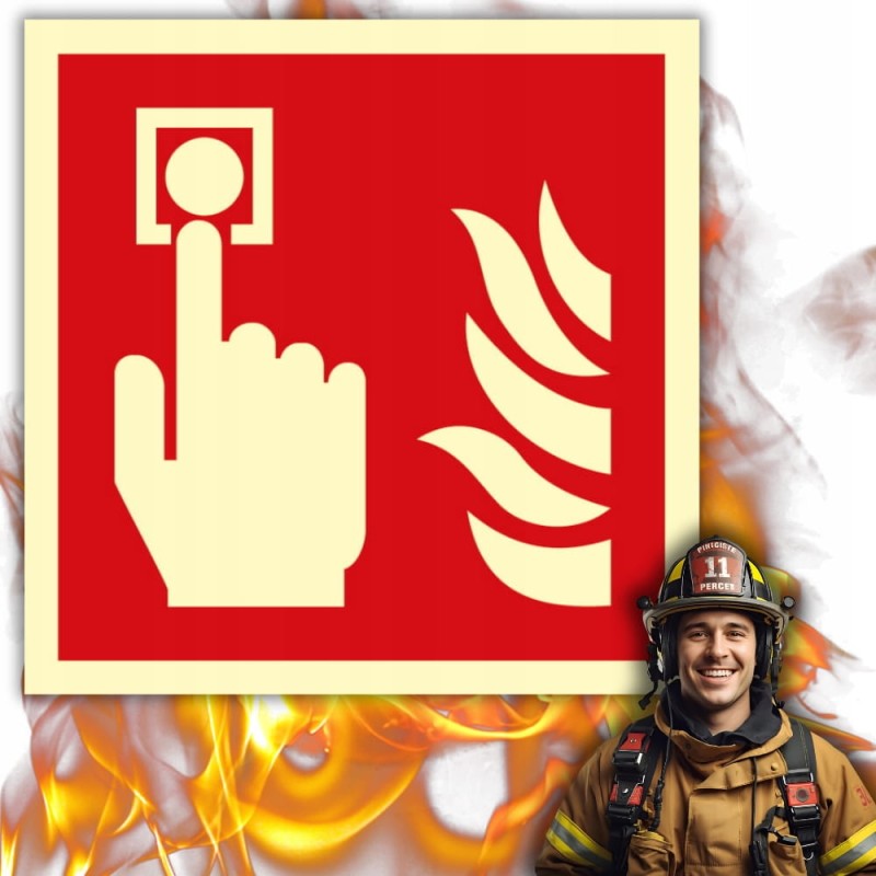 Znak ochrony PPOŻ Alarm Pożarowy 15x15 cm płyta PCV fotoluminescencyjna