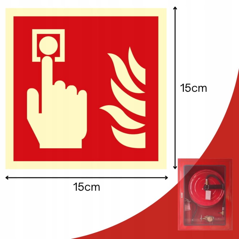 Znak ochrony PPOŻ Alarm Pożarowy 15x15 cm płyta PCV fotoluminescencyjna