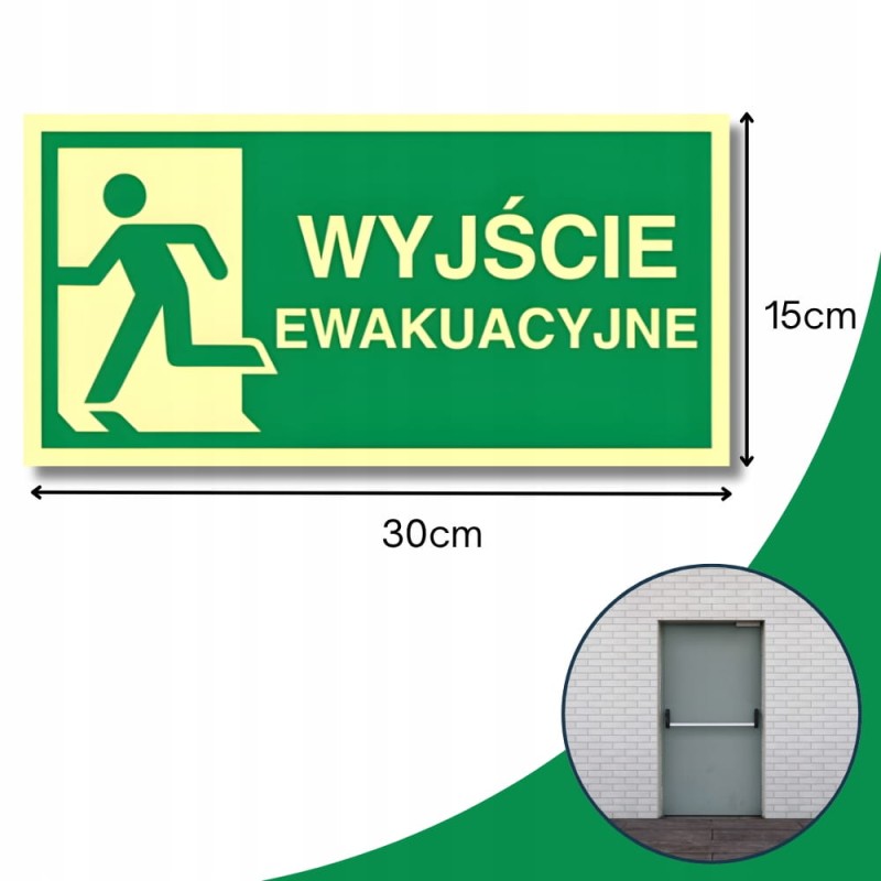 Znak ochrony PPOŻ Wyjście Ewakuacyjne Lewo 15x30cm PCV fotoluminescencyjna