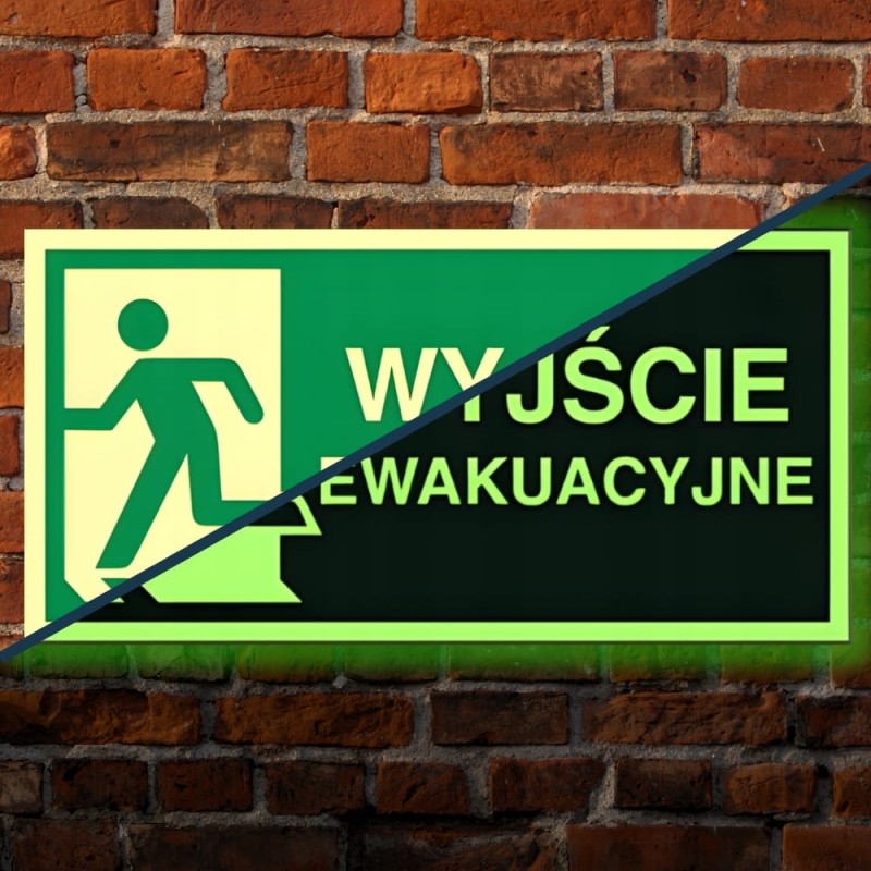 Znak ochrony PPOŻ Wyjście Ewakuacyjne Lewo 15x30cm PCV fotoluminescencyjna