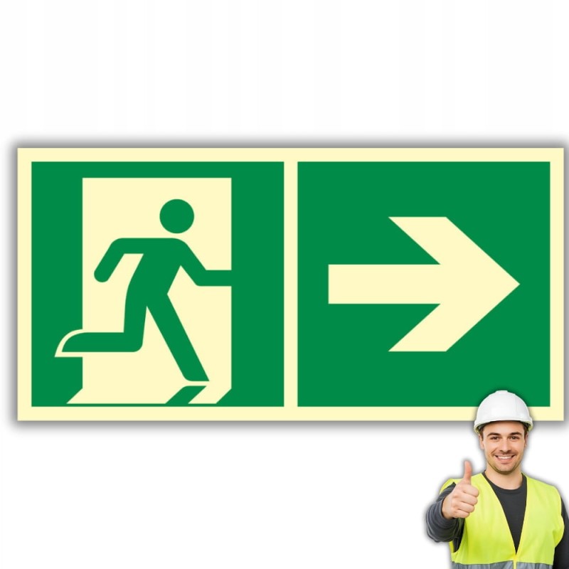 Znak PPOŻ Wyjście Ewakuacyjne w Prawo 15x30cm płyta PCV fotoluminescencyjna