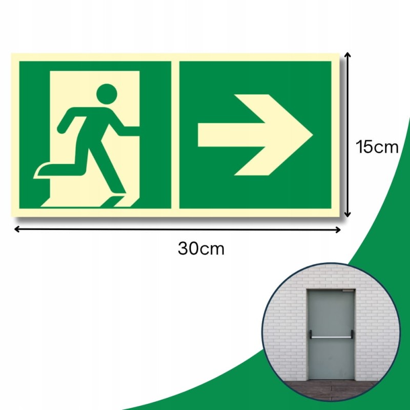 Znak PPOŻ Wyjście Ewakuacyjne w Prawo 15x30cm płyta PCV fotoluminescencyjna