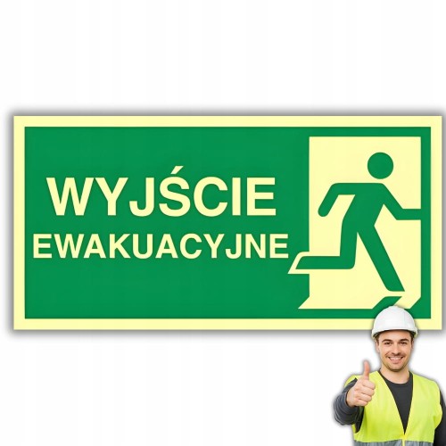 Znak ochrony PPOŻ Wyjście Ewakuacyjne Prawo 15x30cm PCV fotoluminescencyjna