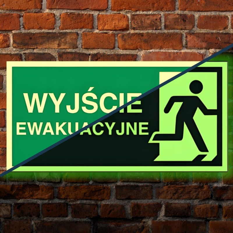 Znak ochrony PPOŻ Wyjście Ewakuacyjne Prawo 15x30cm PCV fotoluminescencyjna