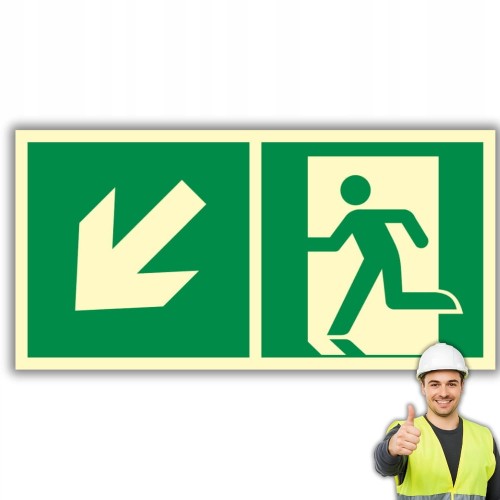 Znak PPOŻ Wyjście Ewakuacyjne w Lewo w Dół 15x30cm PCV fotoluminescencyjna