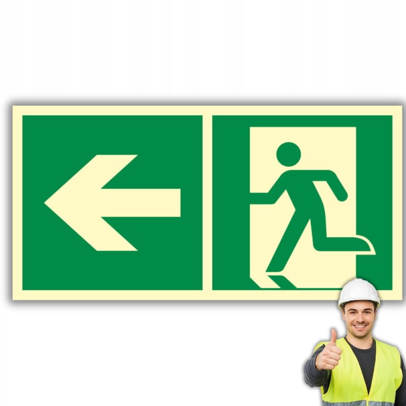 Znak PPOŻ Wyjście Ewakuacyjne w Lewo 15x30cm płyta PCV fotoluminescencyjna