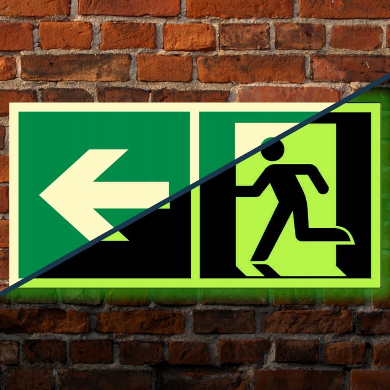 Znak PPOŻ Wyjście Ewakuacyjne w Lewo 15x30cm płyta PCV fotoluminescencyjna