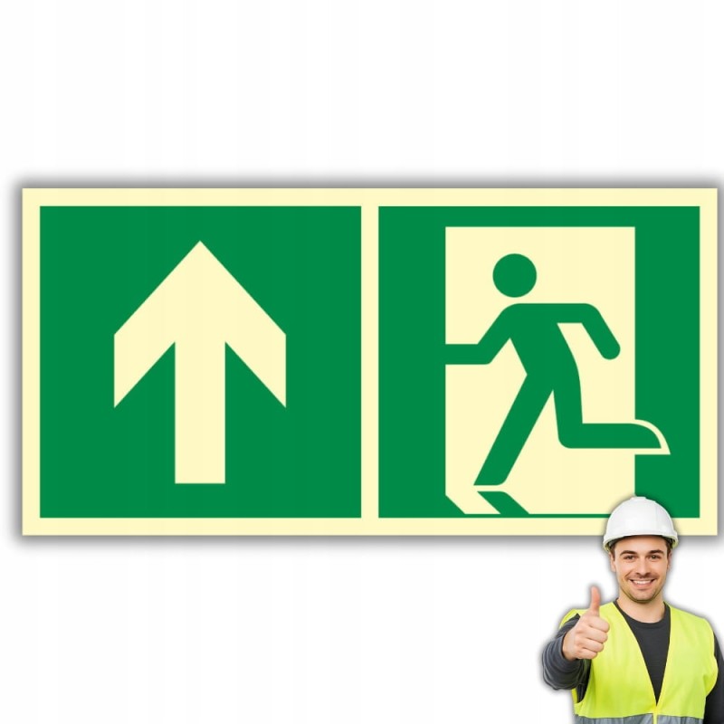 Znak PPOŻ Wyjście Ewakuacyjne Lewostronne w Górę 15x30cm PCV fluorescencyjn