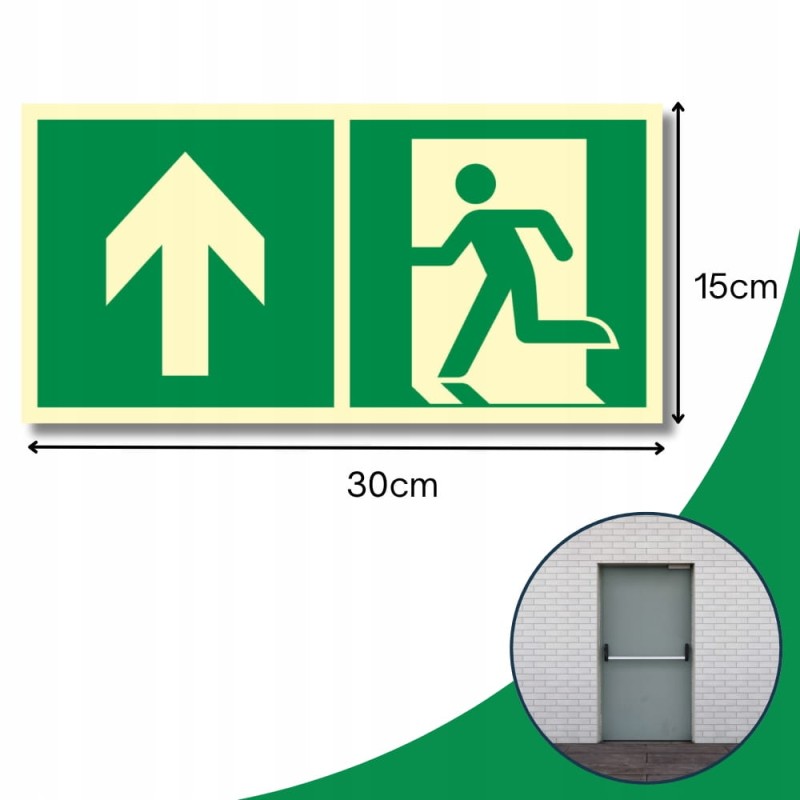 Znak PPOŻ Wyjście Ewakuacyjne Lewostronne w Górę 15x30cm PCV fluorescencyjn