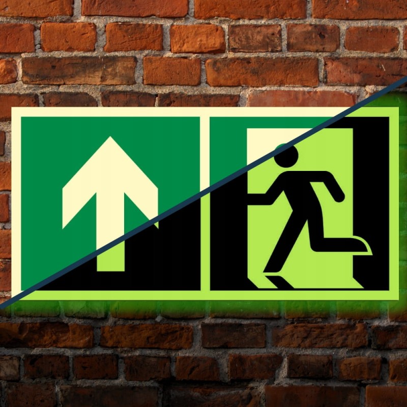 Znak PPOŻ Wyjście Ewakuacyjne Lewostronne w Górę 15x30cm PCV fluorescencyjn