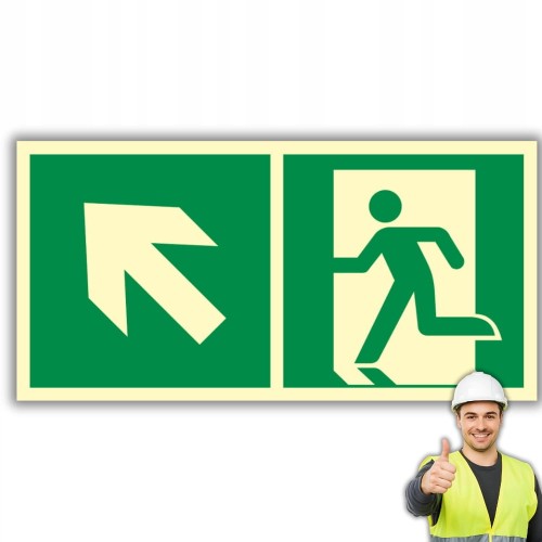 Znak PPOŻ Wyjście Ewakuacyjne w Lewo w Górę 15x30cm PCV fotoluminescencyjna