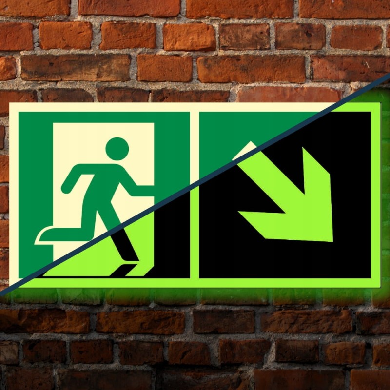 Znak PPOŻ Wyjście Ewakuacyjne w Prawo w Dół 15x30cm PCV fotoluminescencyjna