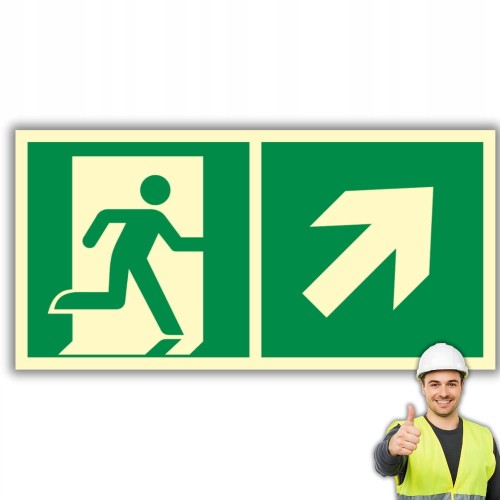 Znak PPOŻ Wyjście Ewakuacyjne w Prawo w Górę 15x30cm PCV fotoluminescencyjn