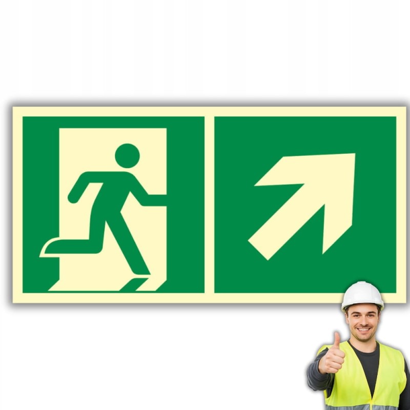 Znak PPOŻ Wyjście Ewakuacyjne w Prawo w Górę 15x30cm PCV fotoluminescencyjn