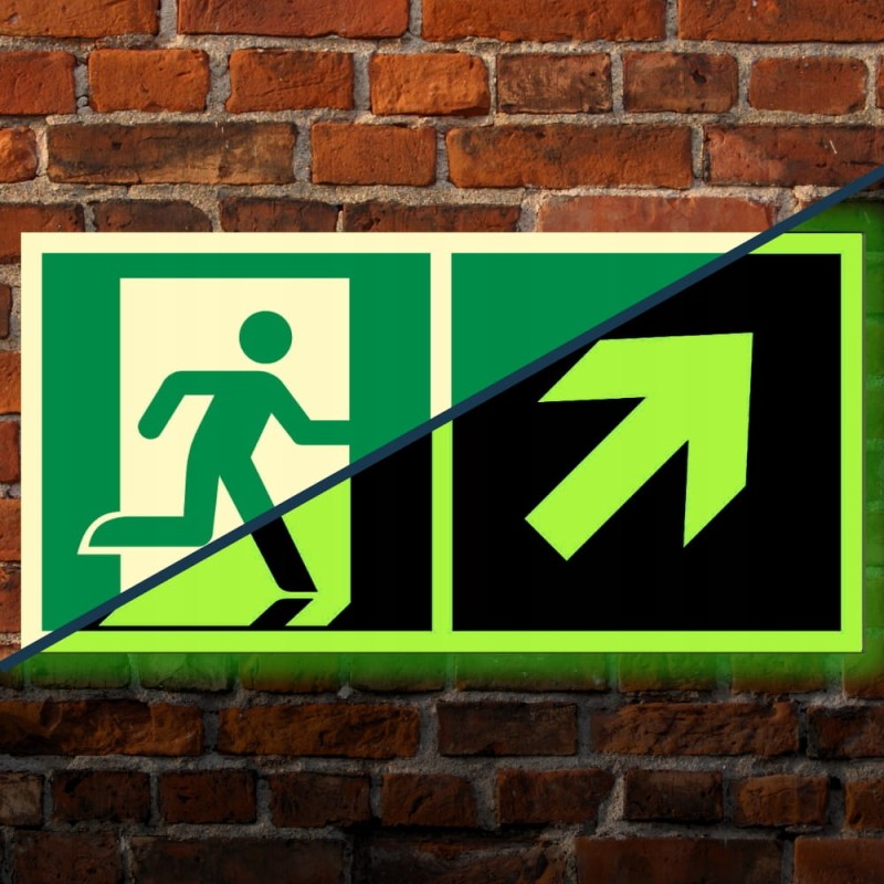 Znak PPOŻ Wyjście Ewakuacyjne w Prawo w Górę 15x30cm PCV fotoluminescencyjn